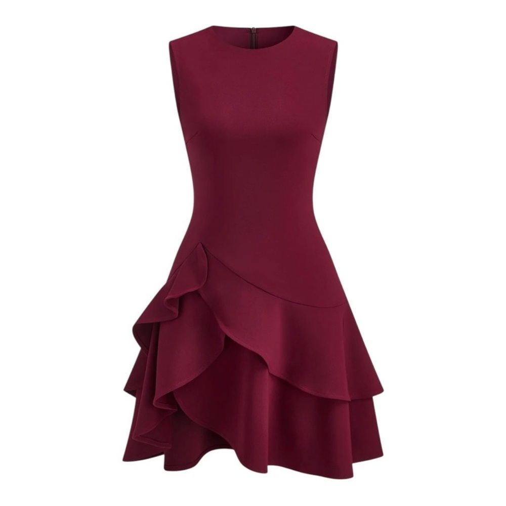 Commense Burgundy Ruffle Hem Mini Dress NWT Graduation Wedding Guest XL